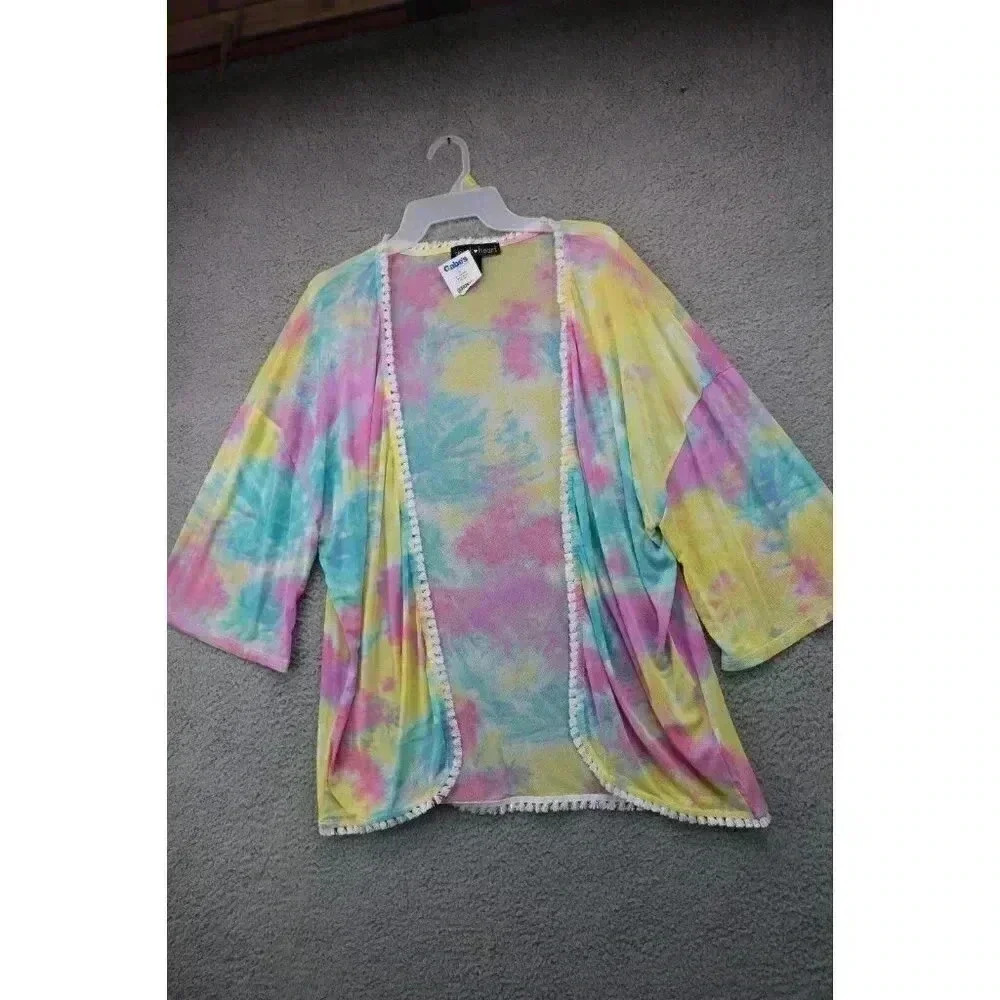 Derek Heart-Juniors Open Front Cardigan-Sheer-Large-New w/Tag-Colorful